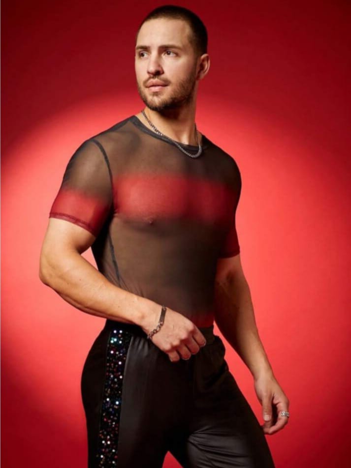 Print Mesh Knit Long Sleeve Crew Neck Y2K Sexy T-Shirt Men